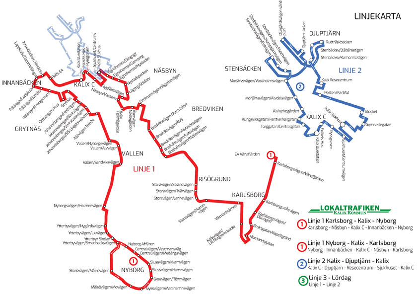 Kalix lokaltrafik linjekarta
