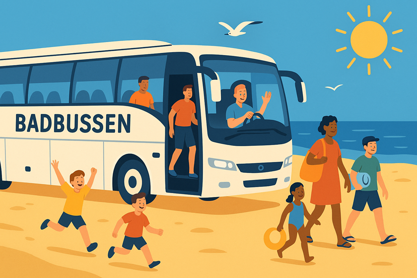Illustrationen på badbussen är AI-genererad.