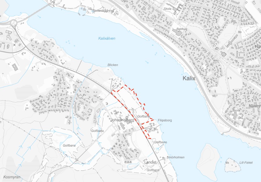 Översiktskarta, aktuellt område inom rödmarkerad linje