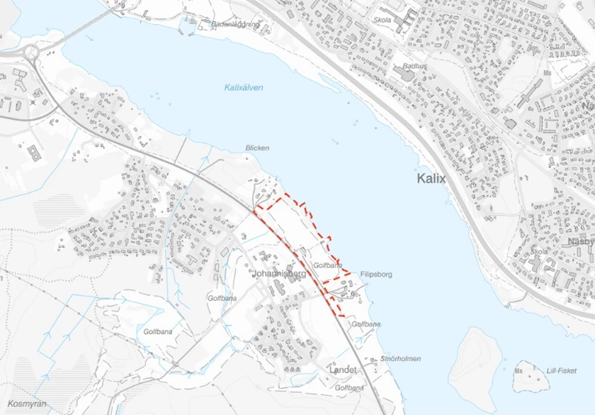 Översiktskarta, aktuellt område inom rödmarkerad linje