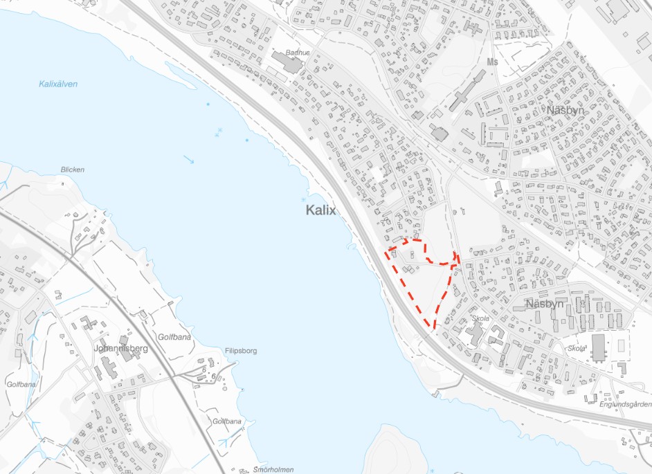 Översiktskarta, planområdet inom rödmarkerad linje