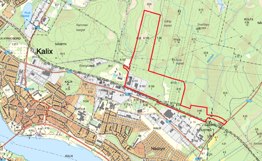 Översiktskarta, planområdet ungefärligt rödmarkerat