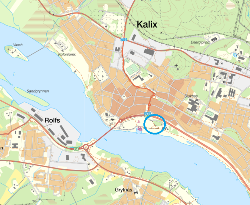 Översiktskarta, området inringat i blått