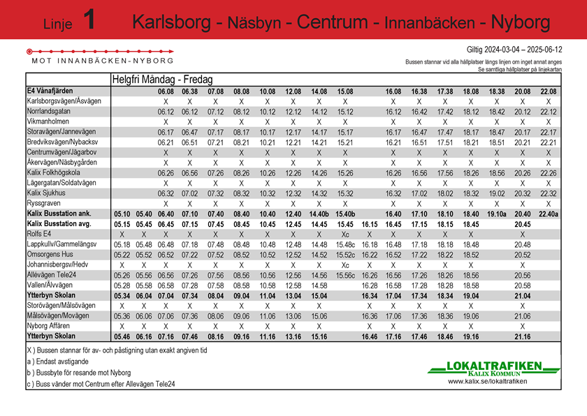 Kalix lokaltrafik Linje 1 mot Nyborg