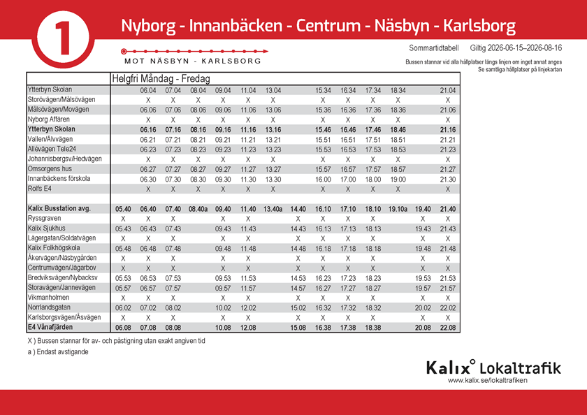 Tidtabell Linje 1