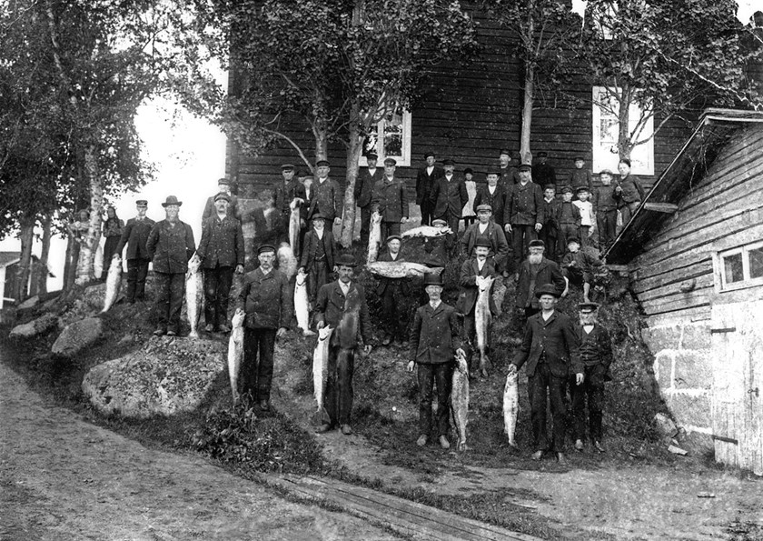 Laxfiske, 1909. Foto: Studiegruppen "Månsbyn Från Förr"