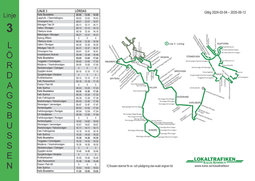 Kalix lokaltrafik Linje 3 lördag