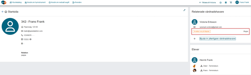Dialogruta för att bjuda in ytterligare vårdnadshavare.
