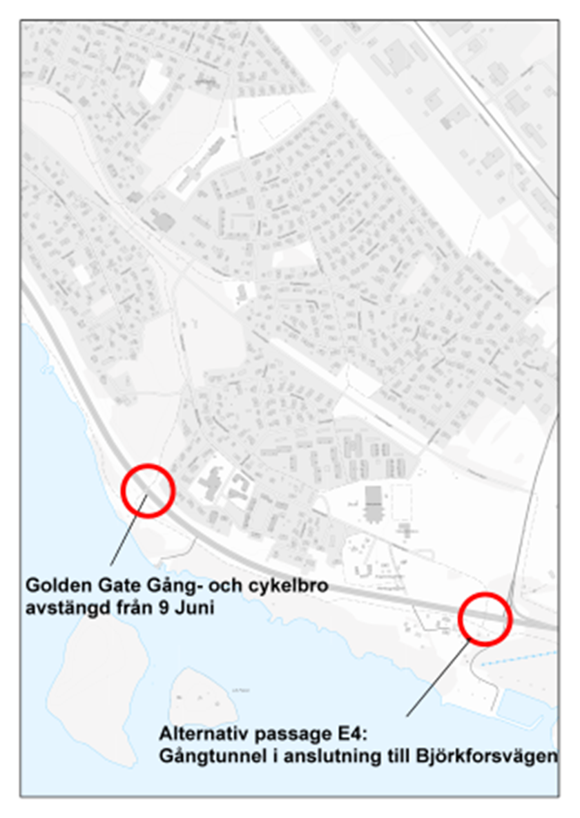 Karta över broavstängning Golden Gate.