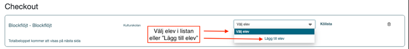 Välj elev i listan eller "Lägg till elev".