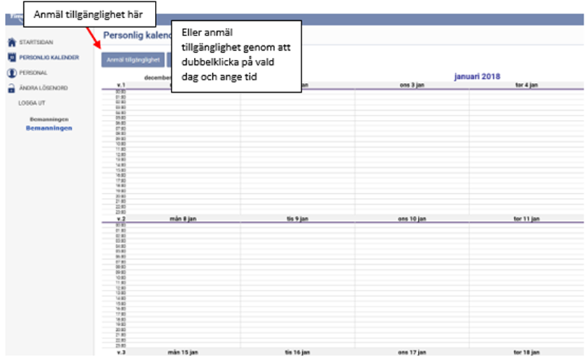 Personlig kalender i Time Care Pool Webb.
