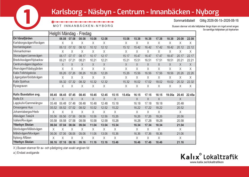Tidtabell Linje 1