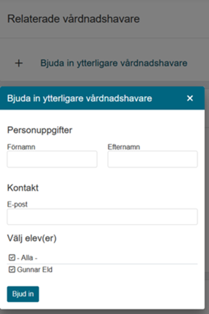 Fönstret "bjud in ytterligare vårdnadshavare.