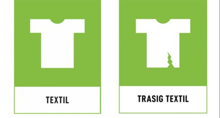 Symboler för återvinningsfraktionerna Textil och Trasig textil.